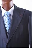 Mecca - Men's Superior 150's Single Breasted 2 Button Navy Multi Stripe Vested Dress Suit with Wide Leg Pants