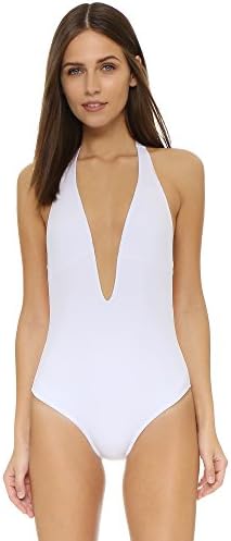 Peixoto Women's Flamingo Deep V One Piece, White, Large