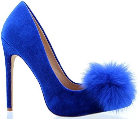 Affair Velvet Pointy Toe Stiletto High Heel Fur Pom Slip On Pump Slide Shoe