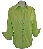 Christine Alexander Lime Colored Cuffed Sleeve Button Front Blouse Accented With Silver Swarovski Crystals and Silver Studs - Crystal Silver Scattered