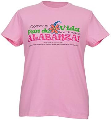 The Faithy Zone Spanish Women's Christian T-Shirt Pan de Vida (Bread of Life) Medio (Medium) Rosa (Pink)