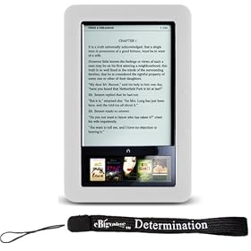 Slim High Quality Durable Silicone Skin Case Customer Made For Barnes & Noble Nook eBook Reader (white) + Includes a 4-Inch eBigvalue Determination Hand Strap