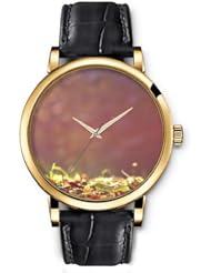 SPRAWL Aanalog Fashion Series Gold Ladies Watches of Genuine Black Leather Strap,Unique Wrist Watch for Women Girls Designed with yellow flowers