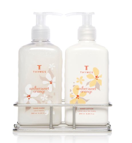 Thymes Hand Wash and Lotion with Chrome Caddy Sink Set, Ambersweet Orange