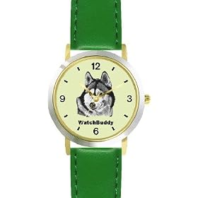 Siberian Husky (SC) Dog - WATCHBUDDY� DESIGNER DELUXE TWO-TONE THEME WATCH - Arabic Numbers-EMERALD... by WatchBuddy