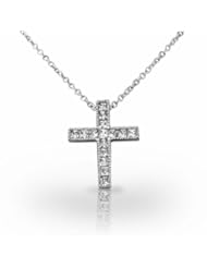 Palladium Classic Princess Cut Channel set Diamond Cross Pendant. 3/4 CTW