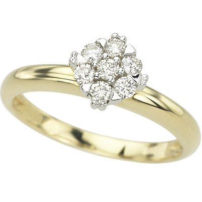 14K Yellow Gold Prong Set Round Diamond Cluster Ring