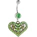 Peridot Gem Burnished Scroll Heart Dangle Belly Ring