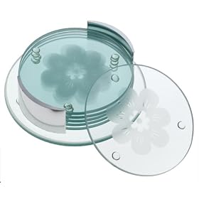 Global Decor Flower Pattern Glass Coasters and Stand, Set of 6 by Global D�cor