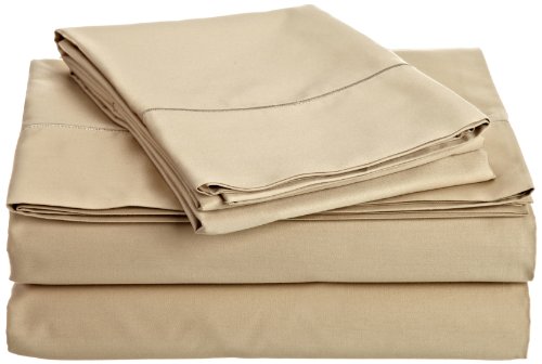 HN International Group Perthshire 800 Thread Count Solid Sheet Set with Single Embroidered Marrow on the Flat Sheet and Pillow Cases, Queen Size, Taupe