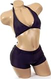 Cute Sexy Bathing Suit Solid Black Boyshorts Swimwear Two Piece Halter Bikini Swimsuit