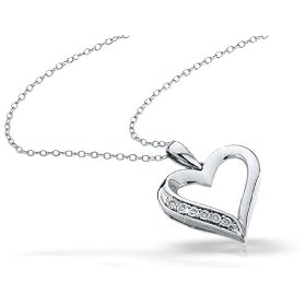Diamond Heart Pendant in Sterling Silver with Chain