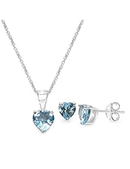 2.65 Carat Blue Topaz Heart Shape .925 Sterling Silver Earring & Pendant Set