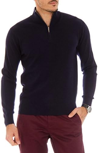 Cashmere Company D LUPETTO RHIGINA Zip BLU Navy Blue Cashmere Blends Mens Sweater