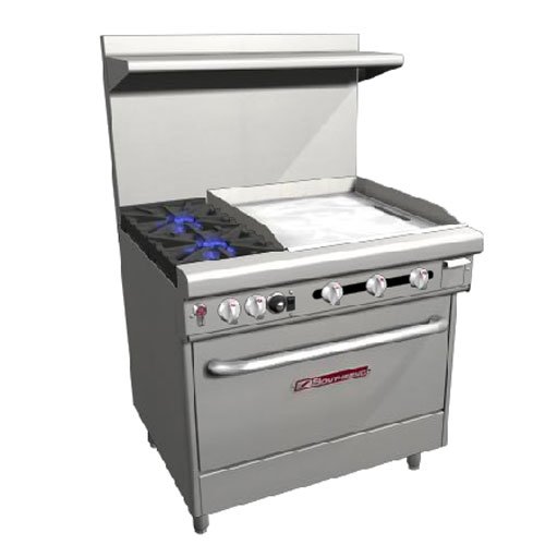Southbend R 4361A-2TR Range 36 Wide 2 Burners With Standard Grates 33 000 BTU 24 Thermostatic Griddle Right With Convection Oven 32 000 BTU Ultimate Series