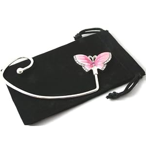 Gorgeous Pink Enameled Butterfly Purse Hook/Hanger with a Single Pink Rose Crystal