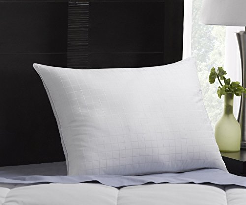 Luxury Plush Down-Alternative Hotel Luxe Standard Size Pillow, Gel-Fiber Filled Pillow - Hypoallergenic, 100% Cotton Shell With Windowpane Pattern - SOFT Density, Ideal For Stomach Sleepers