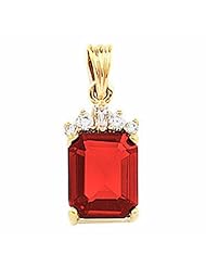 14K Yellow Gold Emerald Cut Chatham Created Ruby and Diamond Pendant -- LIFETIME WARRANTY