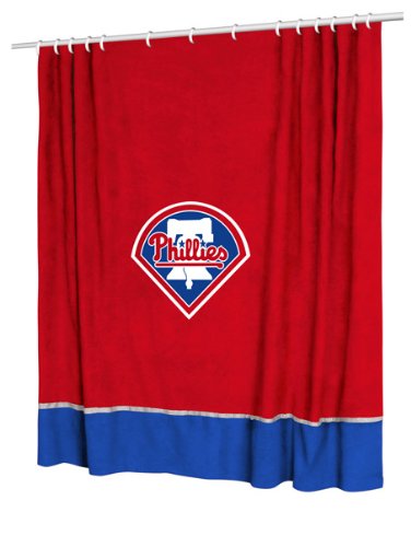 Best Quality Sidelines Shower Curtain - Philadelphia Phillies MLB /Color Bright Red Size 72 X 72
