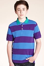 Pure Cotton Block Striped Polo Shirt