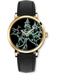 SPRAWL Aanalog Fashion Series Gold Ladies Watches of Genuine Black Leather Strap,Unique Wrist Watch for Women Girls Designed with Temple on mountain top