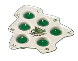 Spode Christmas Tree Shaped Multi Tea Light Holder with Green Tea Lights