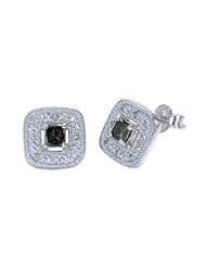 3/4 CT. Black and White Diamond Earrings in Sterling Silver