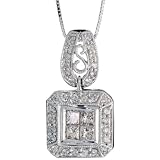 14k White Gold 18 in. Thin Box Chain & 13/16 in. (21mm) tall Square-shaped Pendant, w/ 0.62 Carat Brilliant Cut & Invisible-set Diamonds