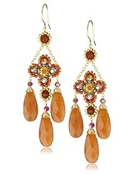 Miguel Ases Carnelian 3-Drop Flower Earrings