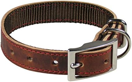 EuroHide Red Thread Leather Dog Collar, Large, Brown