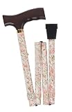 Duro-Med Adjustable Folding Fancy Cane with Derby Top Wood Handle, Beige Floral
