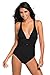 Swimsuit for Women One Piece Sexy Tummy Control Retro V Neck Strappy Bathing Suit XL Black