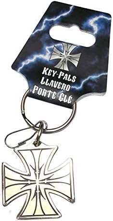 Iron Cross Chrome Finish Biker Key Chain Ring and Clip