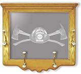 Wall Mounted Etched Mirror Coat Rack - Firefighter Tribute Etching - Solid Oak, Hand-Rubbed Finish