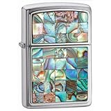 Kitchen & Housewares : Brushed Chrome, Sea Weave Brown & Green Emblem (ZI20190) Category: Mood Zippo Lighters