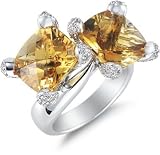 9.53 Carat Double Citrine and Diamond Cushion Cut Ring