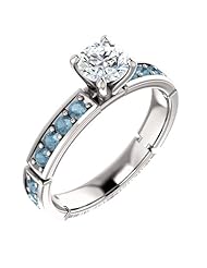 Platinum Round Cut White and Blue Diamond Ring -- LIFETIME WARRANTY