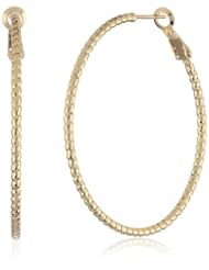 Gold Plated Textured Leverback Hoop Earrings, (1.68" Diameter)