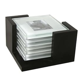 Four Glass Photo Coasters with Holder by Malden International Designs