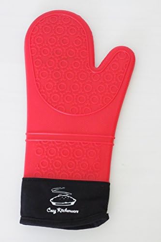 Silicone Oven Mitt and Potholder: This Extra Long Red Glove Saves Forearms From Burns | Waterproof Rubber Withstands Hot Steam and Heat Up To 482°F | Comfortable To Wear, Easy To Clean