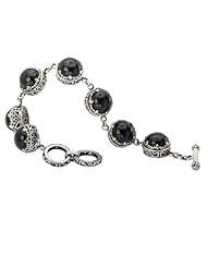 Sterling silver and 18k gold Enchanta Collection round black onyx cabochon bracelet 7.5-8.25 inches