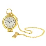 Pocket Watch - Gold-Toned Open Face Protective Cover Pocket Watch with 14 Clip on Chain by Albert James