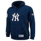 MLB Men's New York Yankees Be Proud Long Sleeve Hooded Fleece Pullover, Athletic Navy/Stone Gray, Small