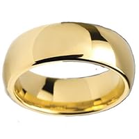 Tungsten Carbide Men's Ladies Unisex Ring Wedding Band 8MM (5/16 inch) High Polish 18K Gold Plated Dome Comfort Fit (Available in Sizes 8 to 12) size 10