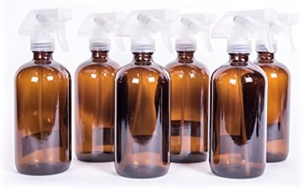 Everything4Oils 16oz Amber Glass Bottle with Trigger Sprayer for Essential Oils (6-pack) by My Oil Gear