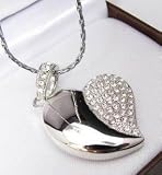 Crystal Asymmetric Heart Shape Jewelry USB Flash Drive with Necklace:8GB(silver)