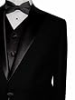 MANTONI 1 Button PEAK Lapel Men's Tuxedo Suit with Vest Solid Black 100% Virgin Wool with Non Pleated Pants FREE Bow Tie FREE Hem-Up FREE Shipping