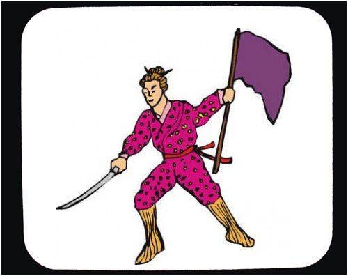 Decorated Mouse Pad with man, sword, Japan, 