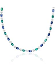 Diamond Emerald and Ceylon Blue Sapphire 18k White Gold Necklace