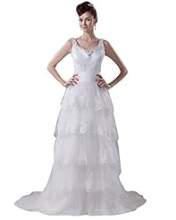 A-line V-neck Floor Length Scoop Neck Natural   Waistline Tiered Lace Vintage Tulle  Dress